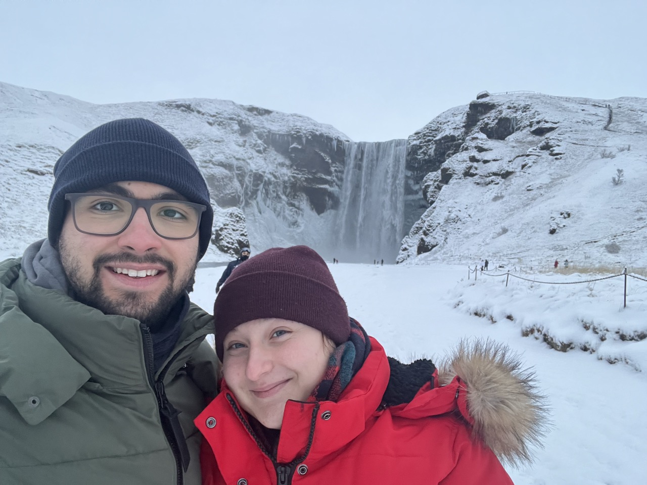 Sergio with his partner at the Skogafoss waterfall, Iceland